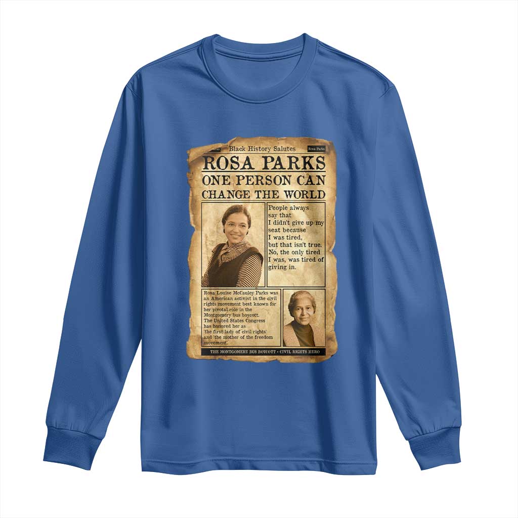 Vintage Newspaper Rosa Parks Long Sleeve Shirt One Person Can Change The World Quote