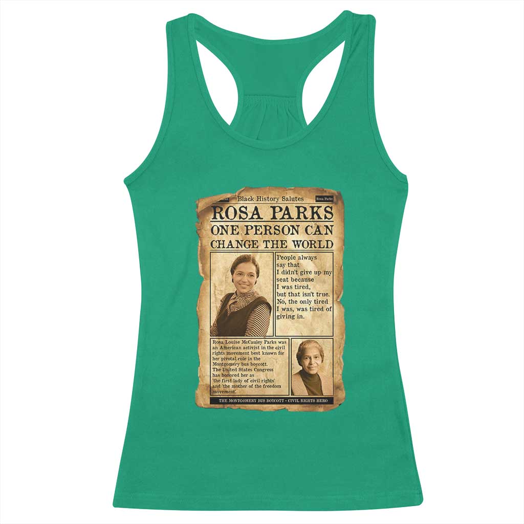 Vintage Newspaper Rosa Parks Racerback Tank Top One Person Can Change The World Quote