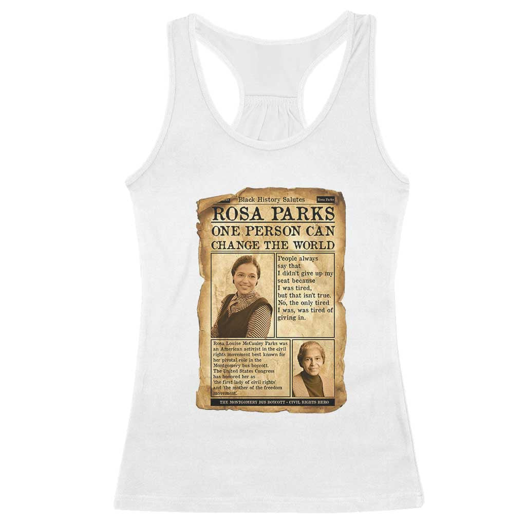 Vintage Newspaper Rosa Parks Racerback Tank Top One Person Can Change The World Quote
