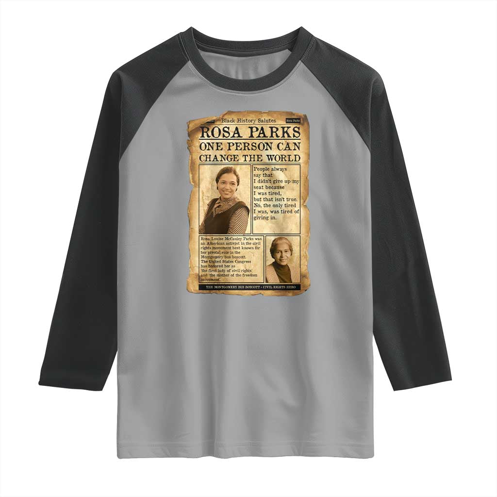 Vintage Newspaper Rosa Parks Raglan Shirt One Person Can Change The World Quote