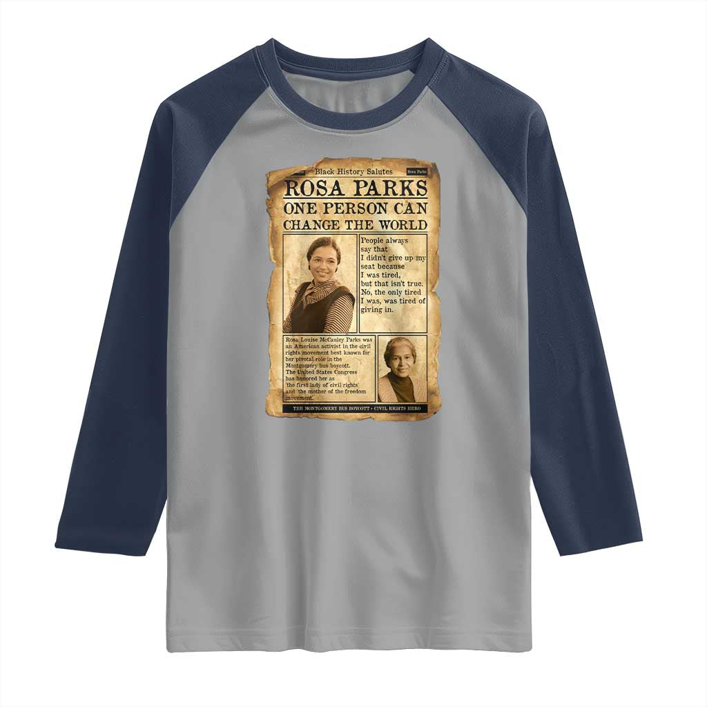 Vintage Newspaper Rosa Parks Raglan Shirt One Person Can Change The World Quote