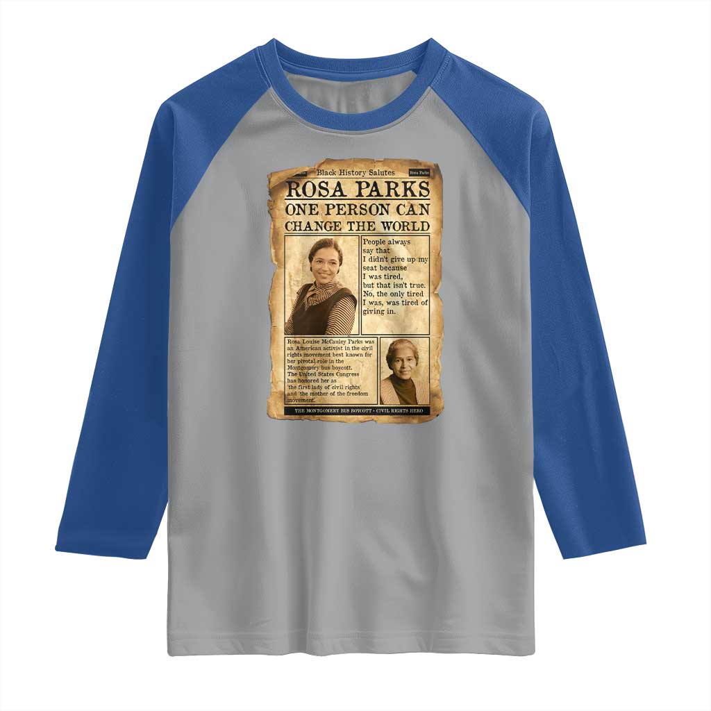Vintage Newspaper Rosa Parks Raglan Shirt One Person Can Change The World Quote