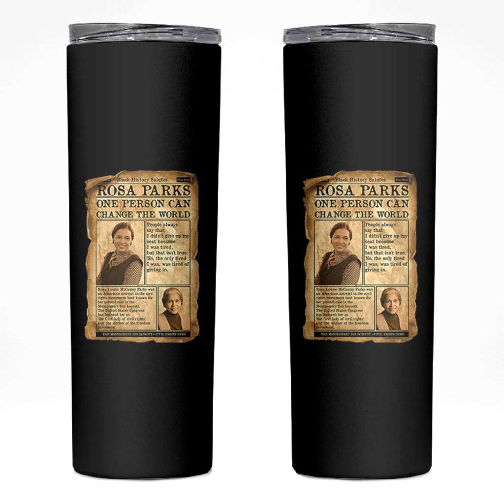 Vintage Newspaper Rosa Parks Skinny Tumbler One Person Can Change The World Quote