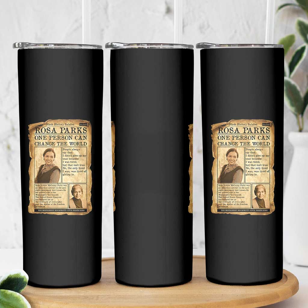 Vintage Newspaper Rosa Parks Skinny Tumbler One Person Can Change The World Quote