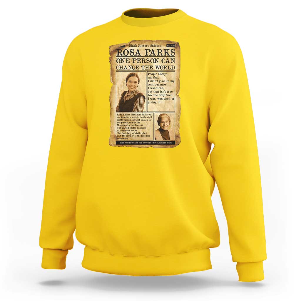Vintage Newspaper Rosa Parks Sweatshirt One Person Can Change The World Quote