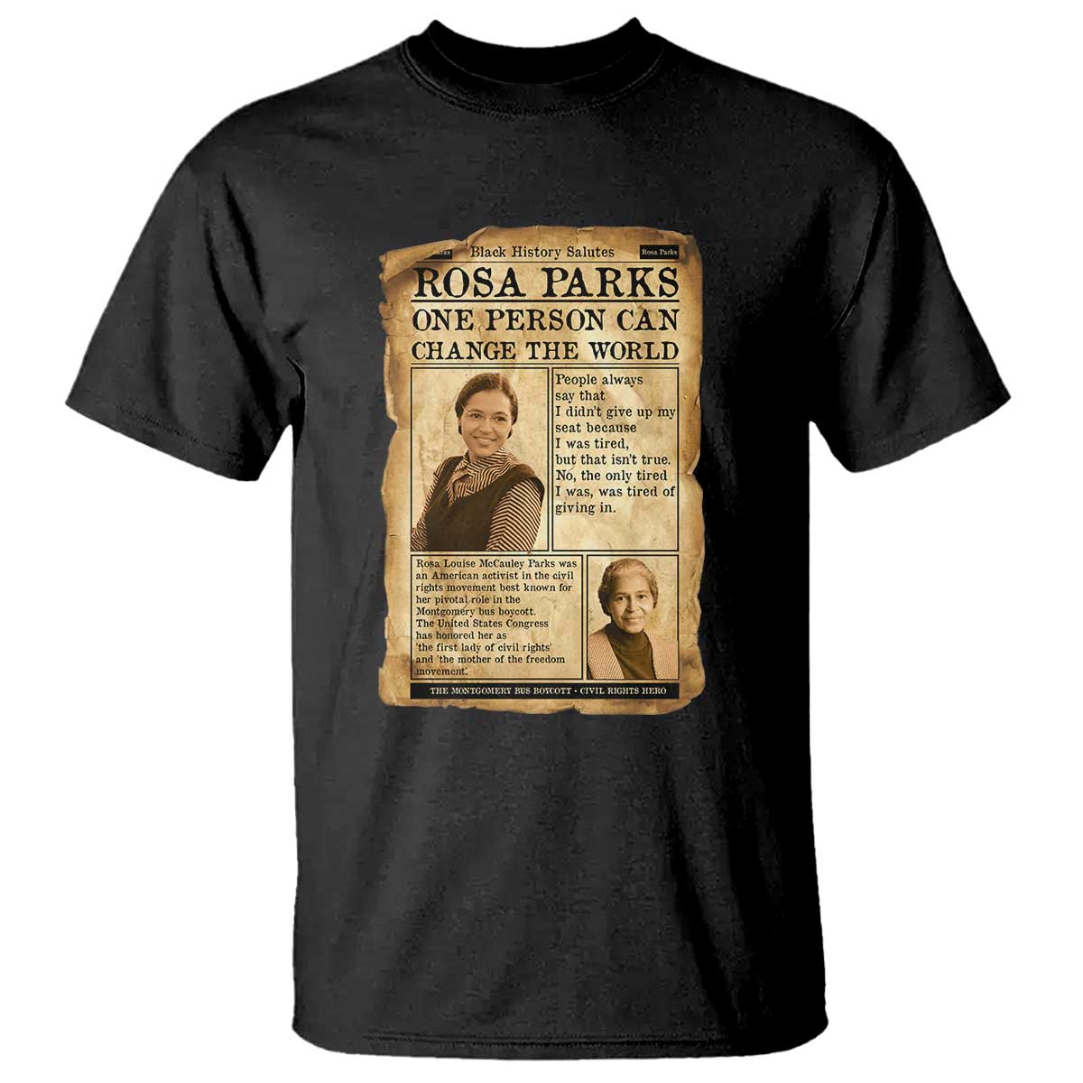 Vintage Newspaper Rosa Parks T Shirt One Person Can Change The World Quote