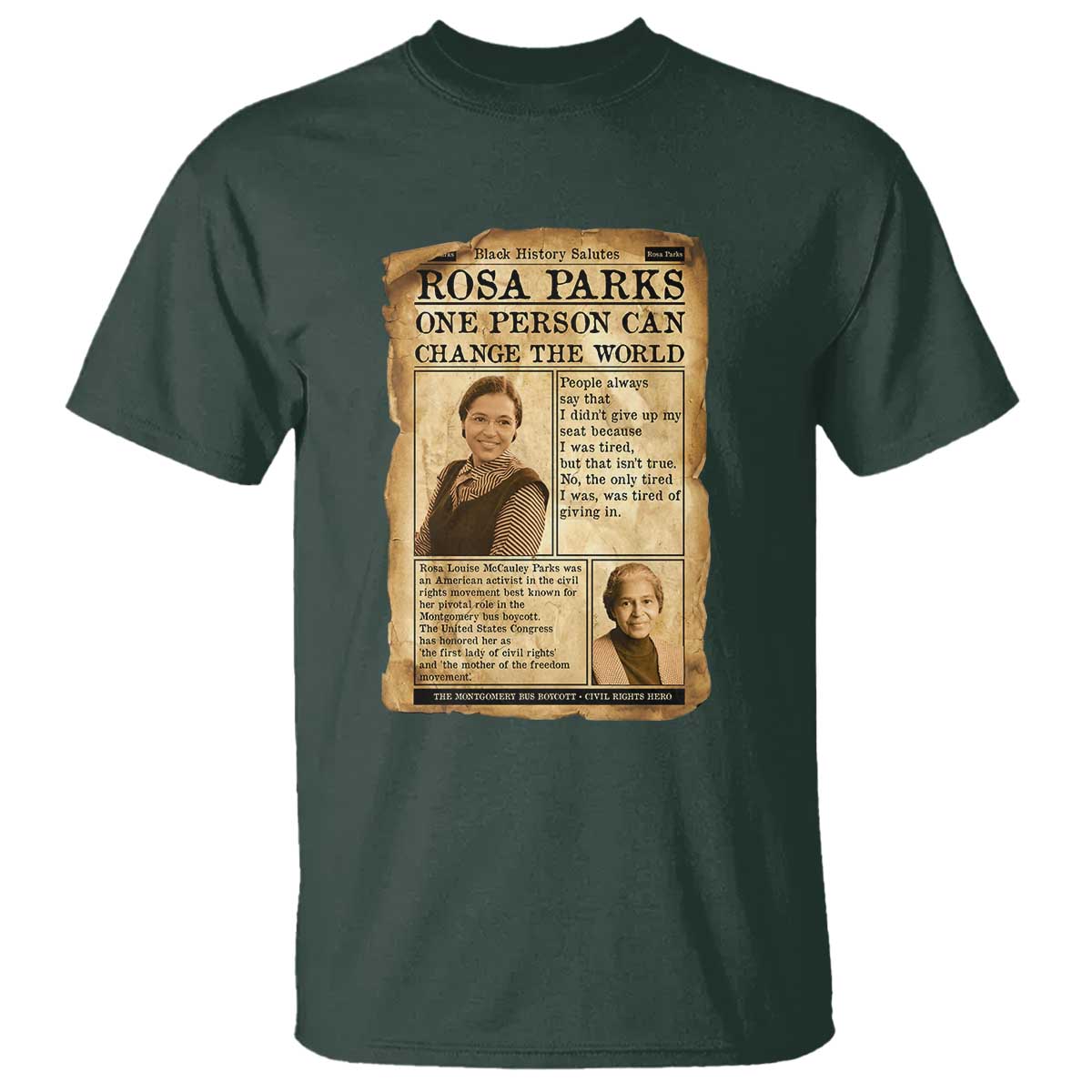 Vintage Newspaper Rosa Parks T Shirt One Person Can Change The World Quote