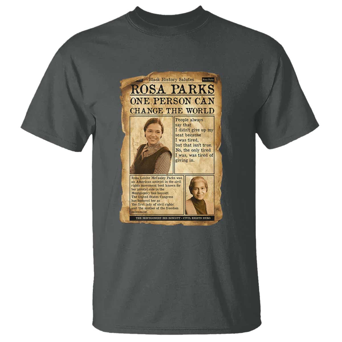 Vintage Newspaper Rosa Parks T Shirt One Person Can Change The World Quote