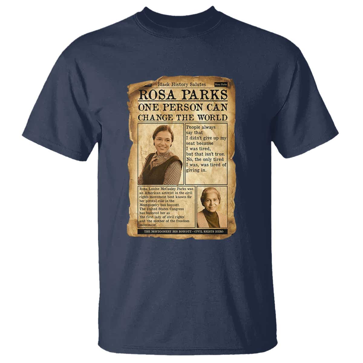 Vintage Newspaper Rosa Parks T Shirt One Person Can Change The World Quote