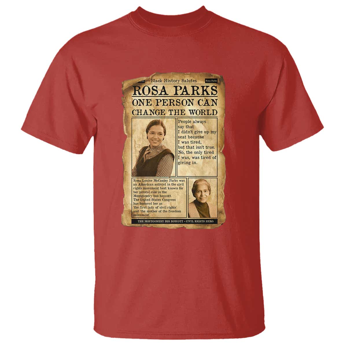 Vintage Newspaper Rosa Parks T Shirt One Person Can Change The World Quote