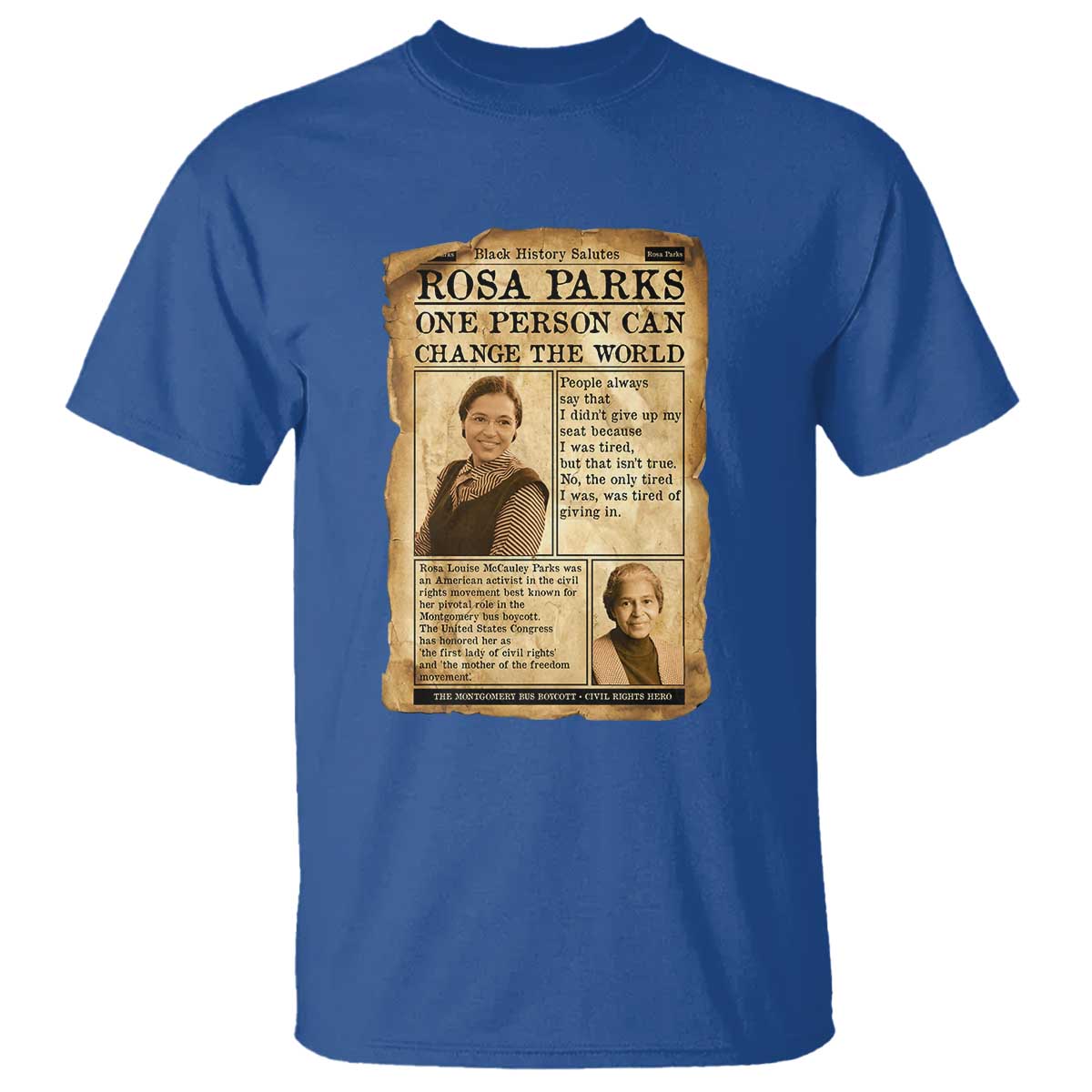 Vintage Newspaper Rosa Parks T Shirt One Person Can Change The World Quote