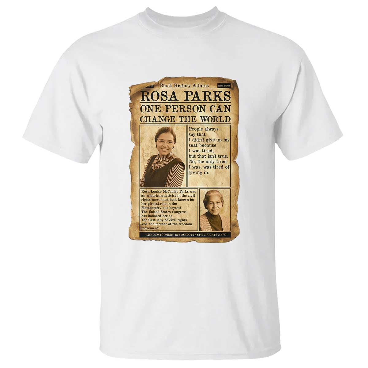 Vintage Newspaper Rosa Parks T Shirt One Person Can Change The World Quote