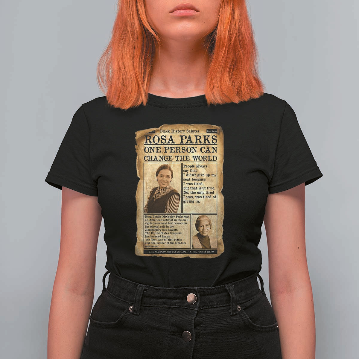 Vintage Newspaper Rosa Parks T Shirt For Women One Person Can Change The World Quote