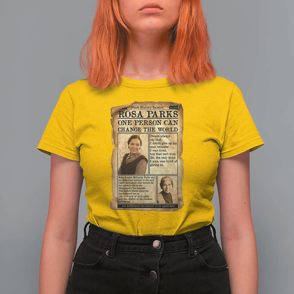 Vintage Newspaper Rosa Parks T Shirt For Women One Person Can Change The World Quote