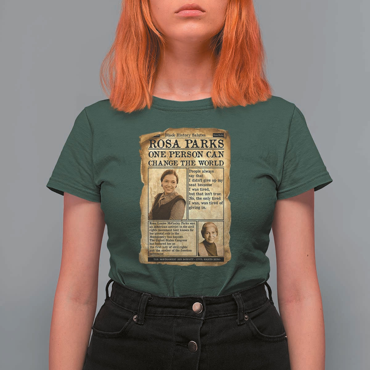 Vintage Newspaper Rosa Parks T Shirt For Women One Person Can Change The World Quote