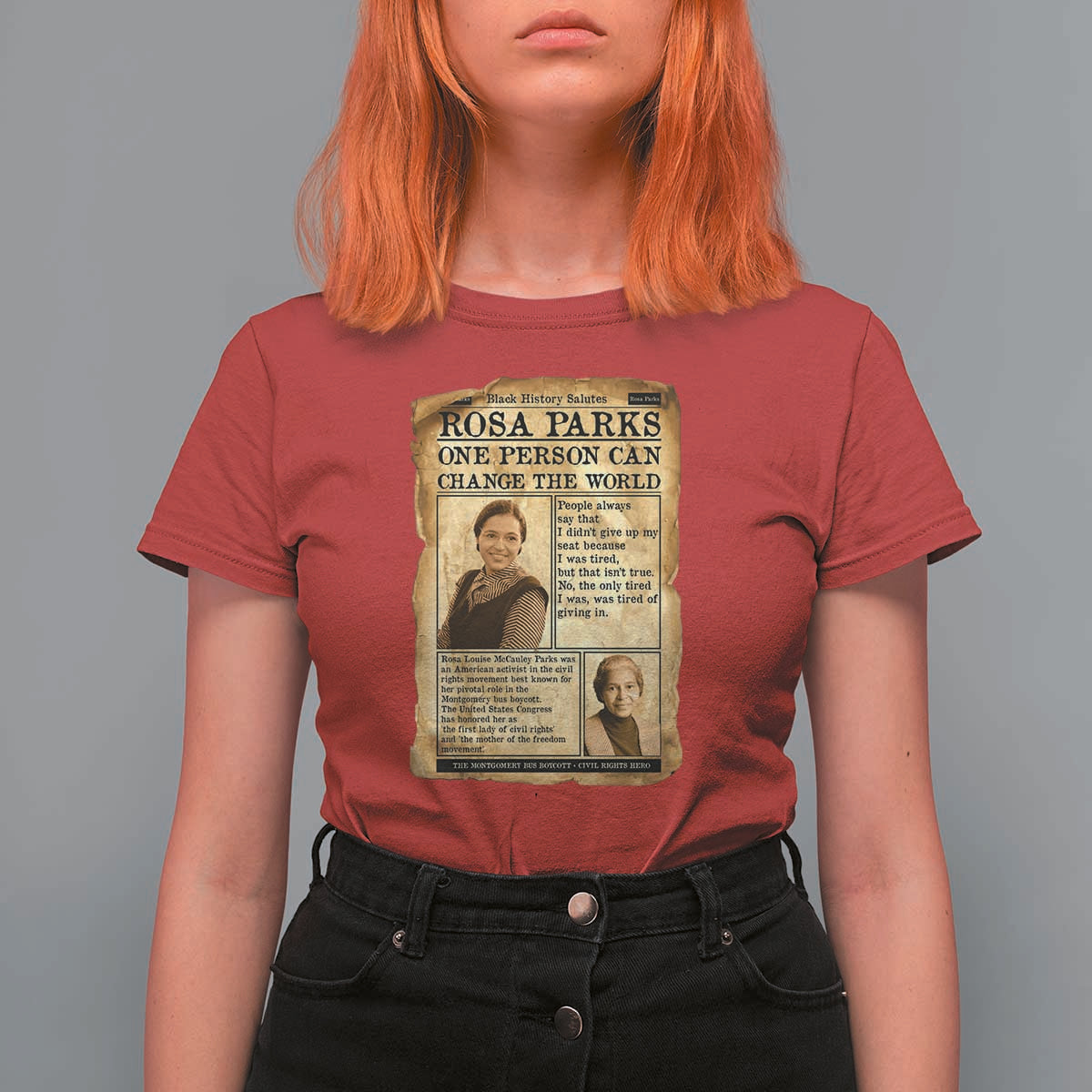 Vintage Newspaper Rosa Parks T Shirt For Women One Person Can Change The World Quote