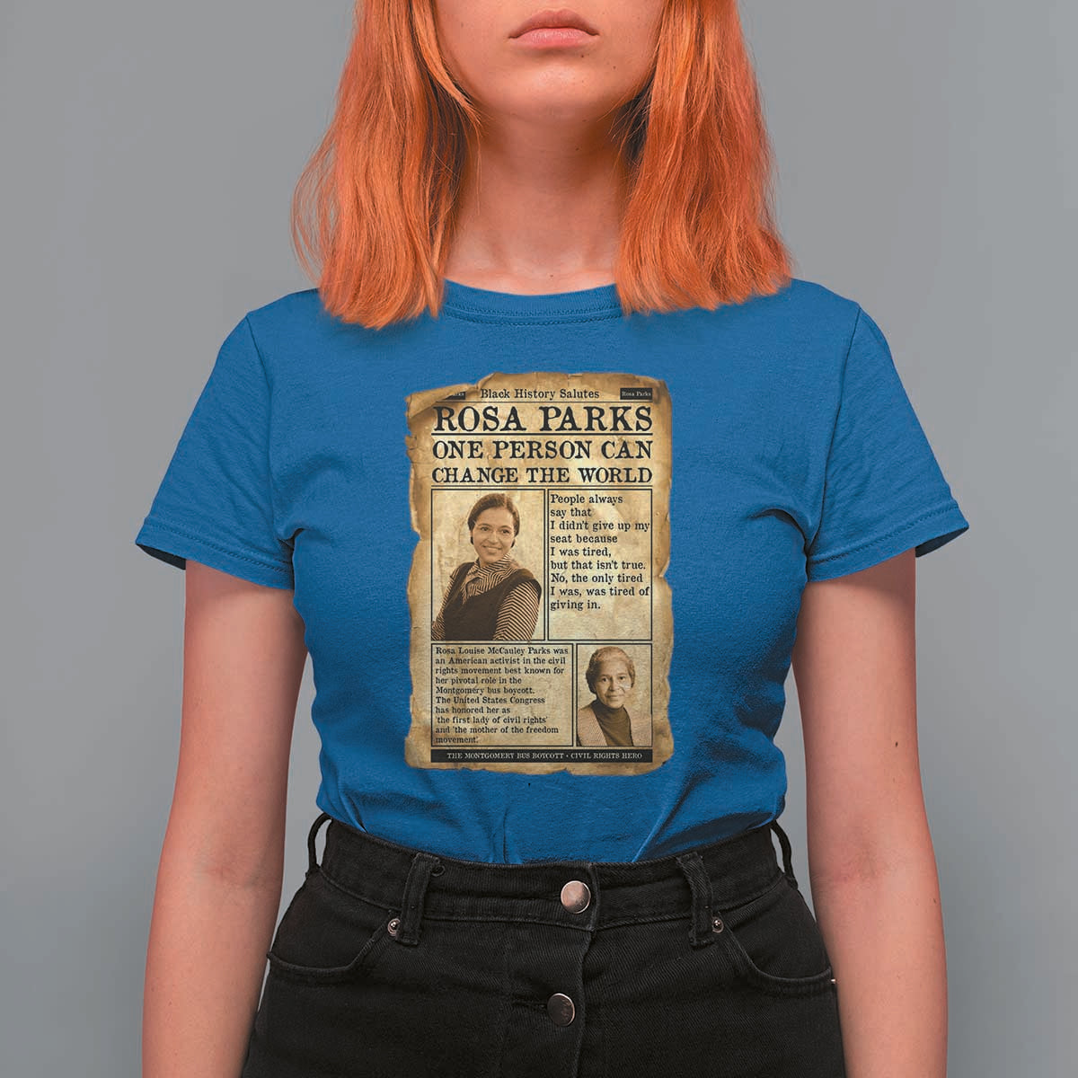 Vintage Newspaper Rosa Parks T Shirt For Women One Person Can Change The World Quote