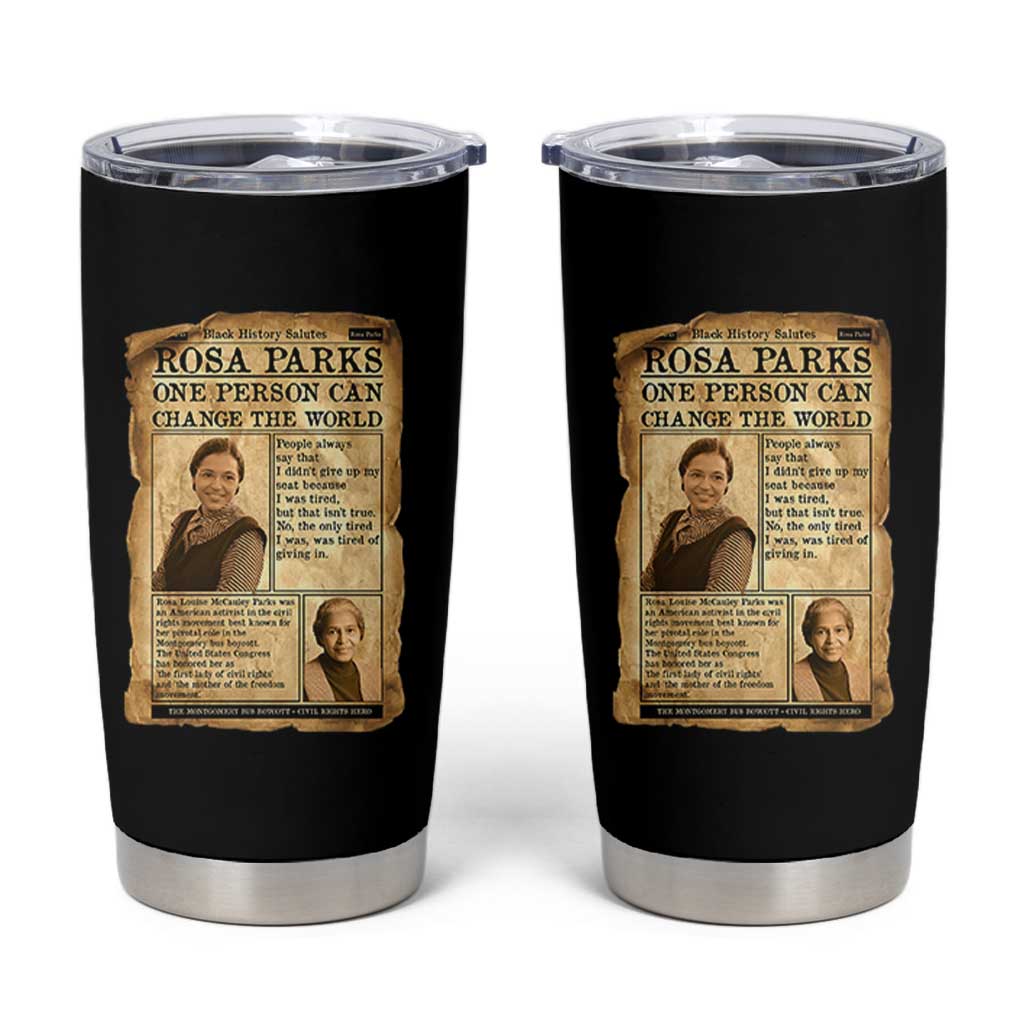 Vintage Newspaper Rosa Parks Tumbler Cup One Person Can Change The World Quote