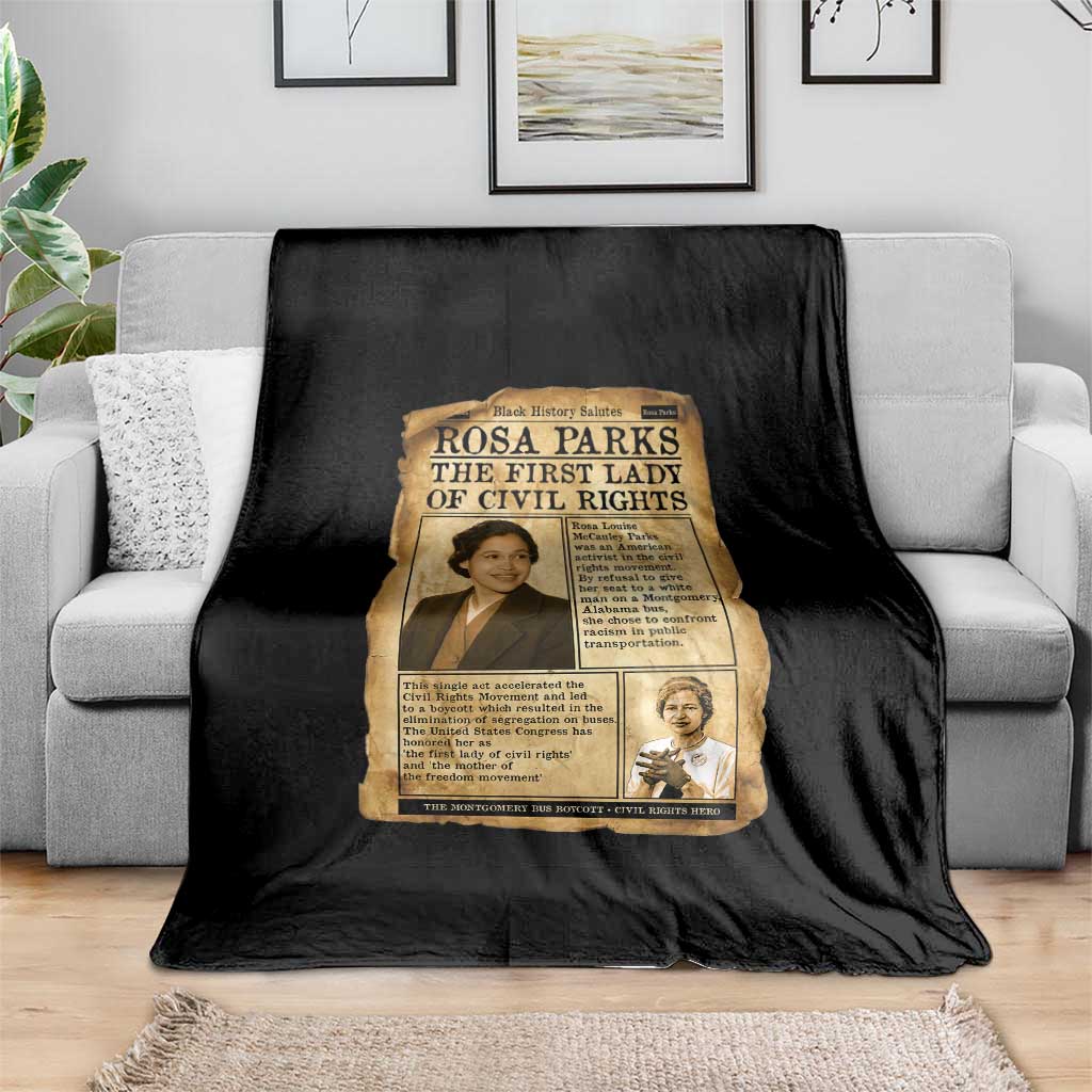 Vintage Newspaper Rosa Parks Throw Blanket Civil Rights Hero