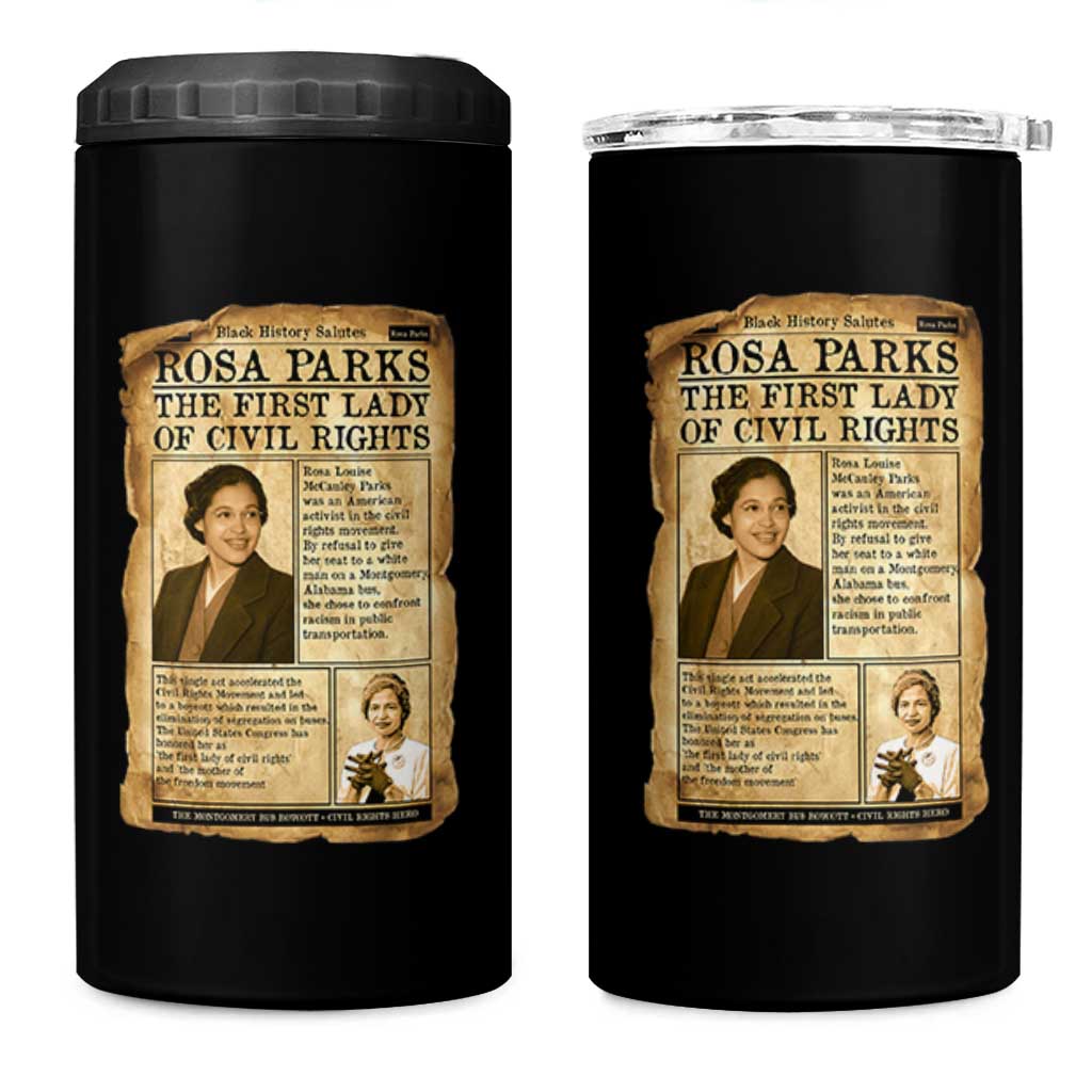 Vintage Newspaper Rosa Parks 4 in 1 Can Cooler Tumbler Civil Rights Hero