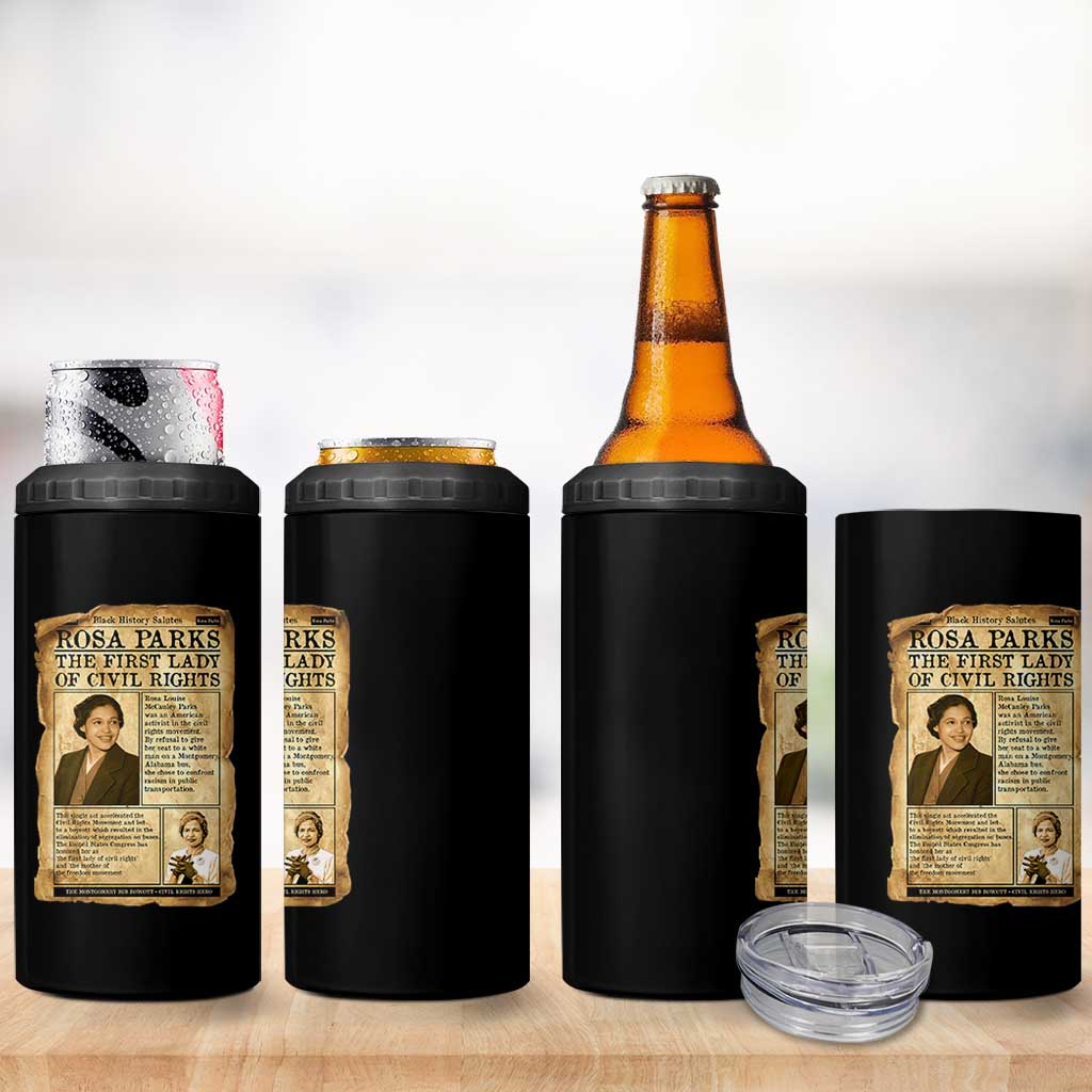 Vintage Newspaper Rosa Parks 4 in 1 Can Cooler Tumbler Civil Rights Hero