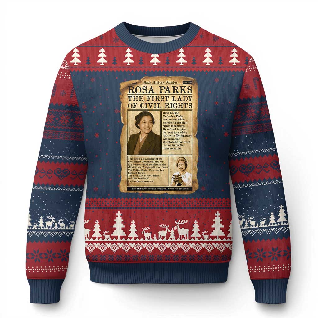 Vintage Newspaper Rosa Parks Ugly Christmas Sweater Civil Rights Hero