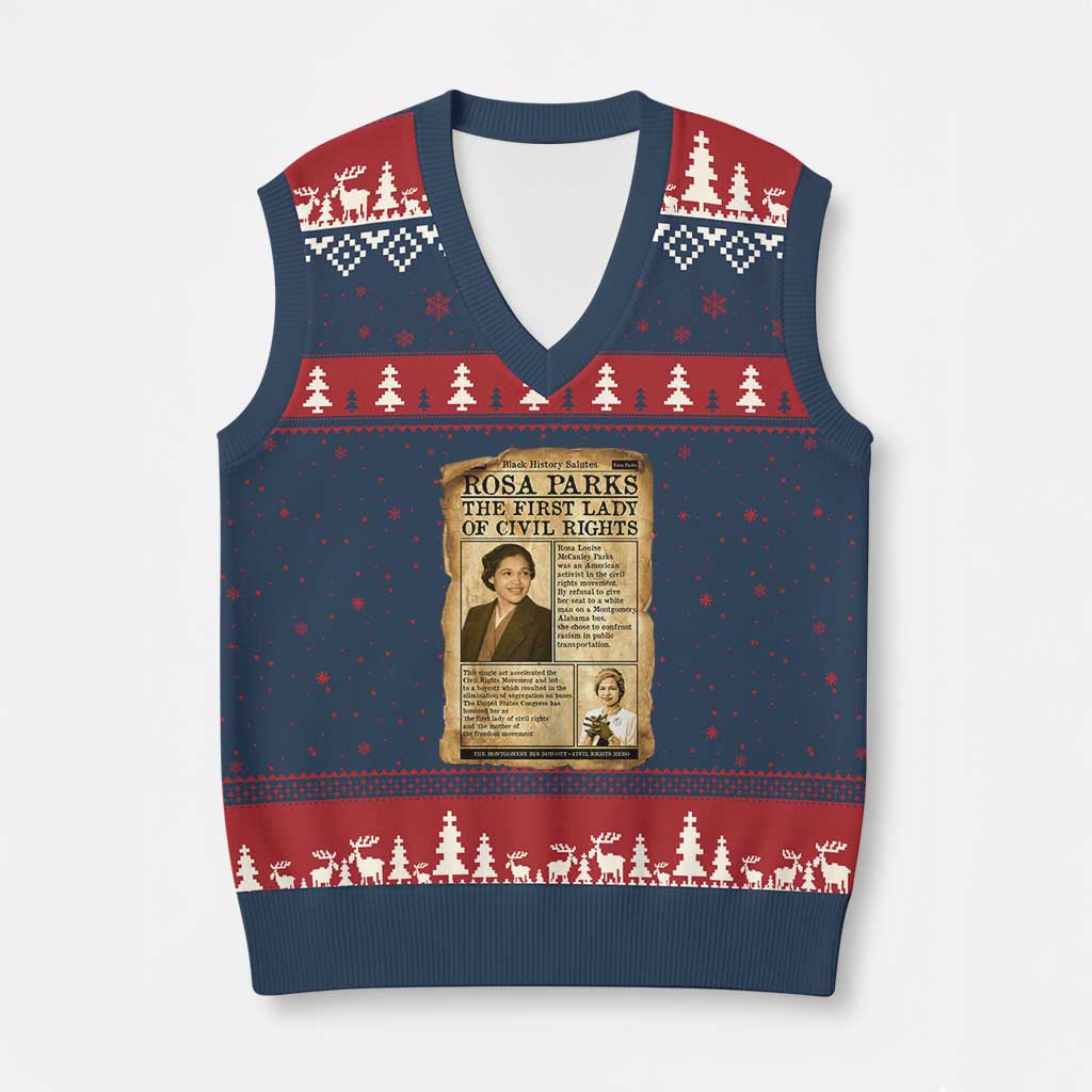 Vintage Newspaper Rosa Parks V-Neck Knit Sweater Vest Civil Rights Hero
