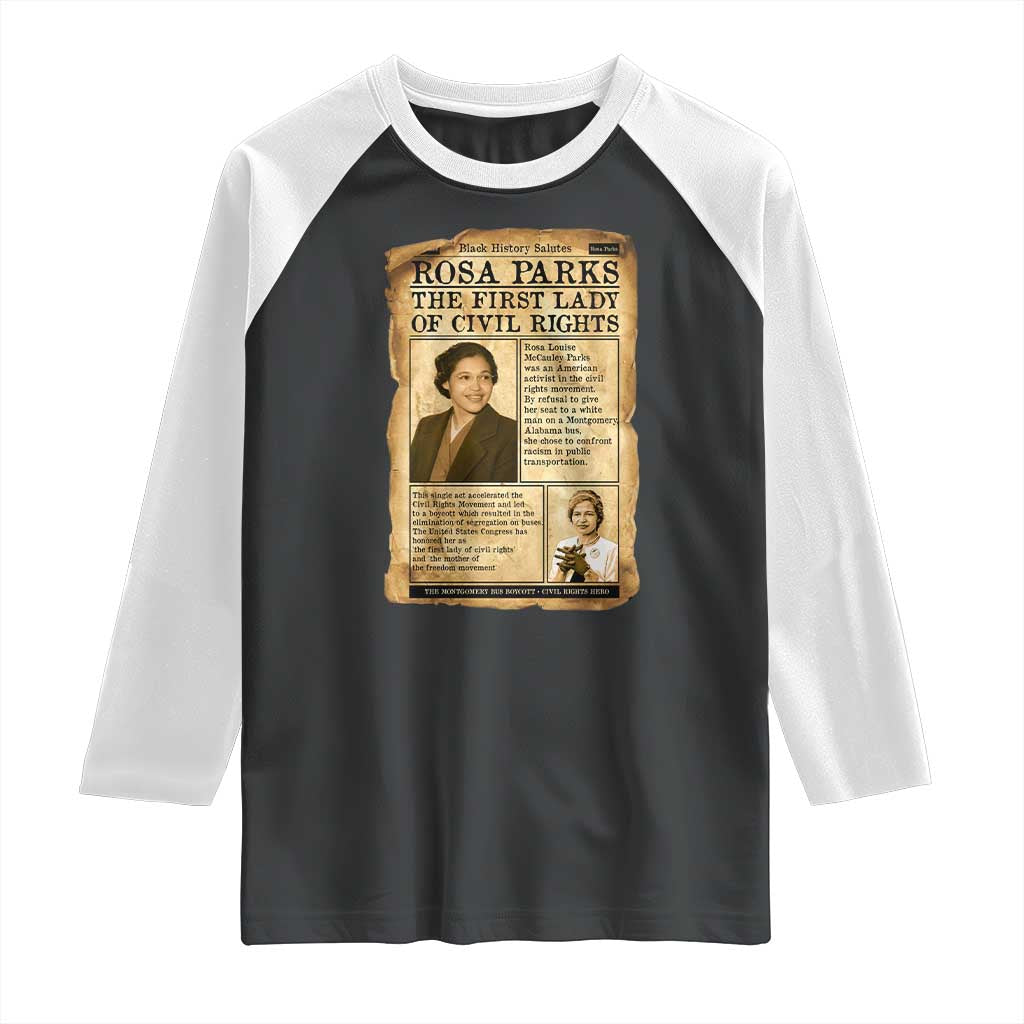 Vintage Newspaper Rosa Parks Raglan Shirt Civil Rights Hero