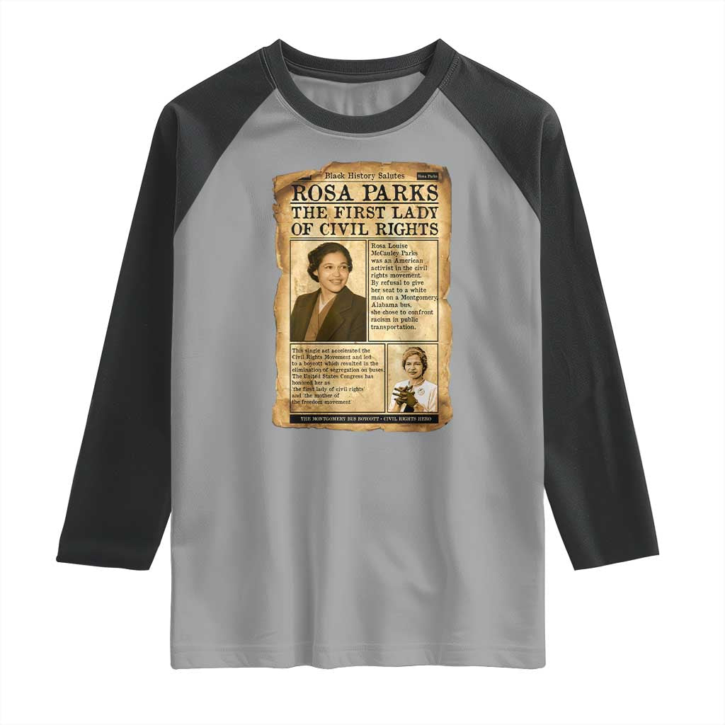 Vintage Newspaper Rosa Parks Raglan Shirt Civil Rights Hero