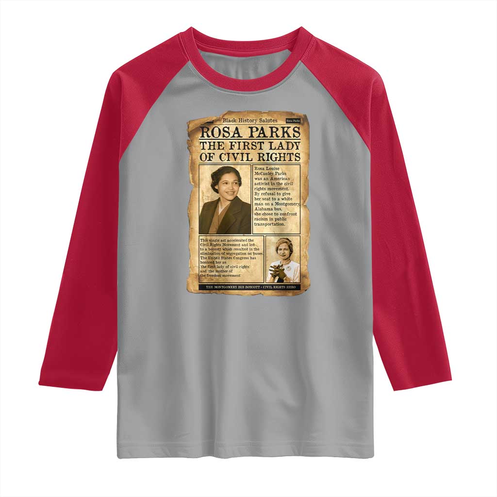 Vintage Newspaper Rosa Parks Raglan Shirt Civil Rights Hero