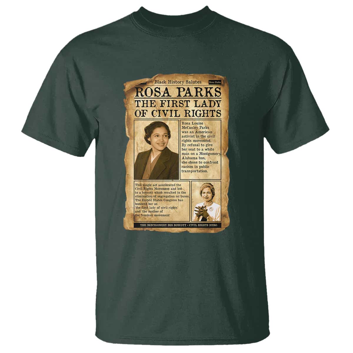 Vintage Newspaper Rosa Parks T Shirt Civil Rights Hero