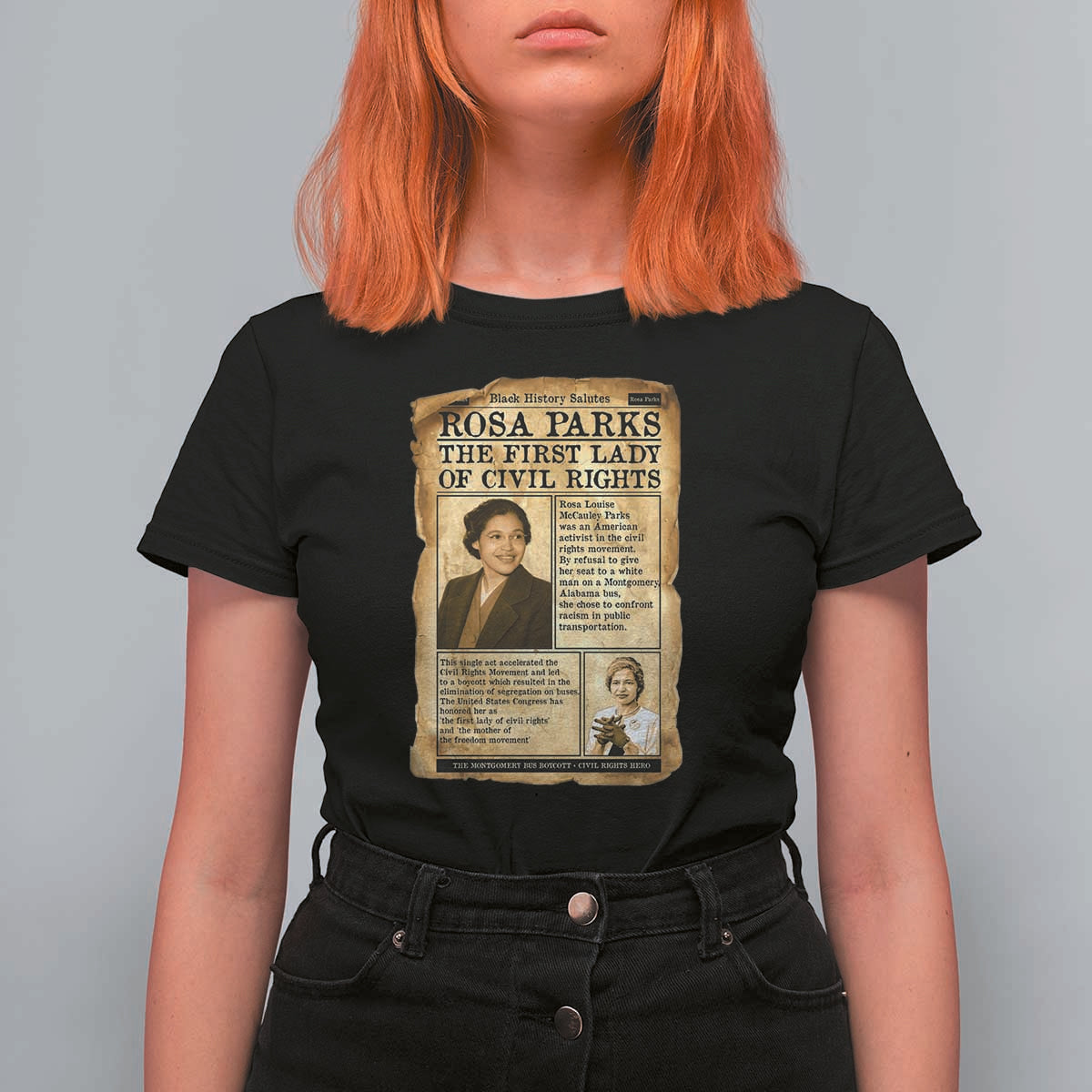 Vintage Newspaper Rosa Parks T Shirt For Women Civil Rights Hero