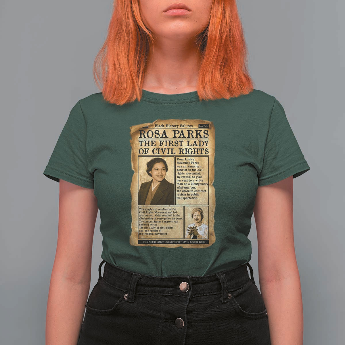 Vintage Newspaper Rosa Parks T Shirt For Women Civil Rights Hero