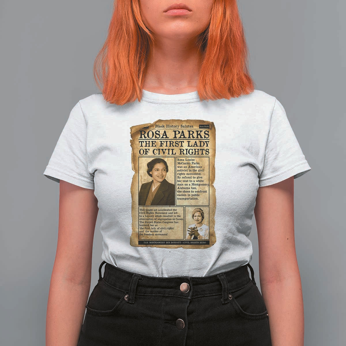 Vintage Newspaper Rosa Parks T Shirt For Women Civil Rights Hero