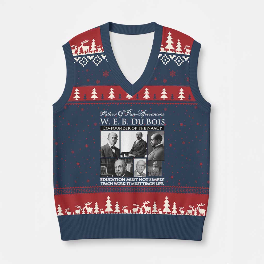 W E B Du Bois V-Neck Knit Sweater Vest Education Must Teach Life Quote