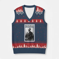 Vintage Stamp W E B Du Bois V-Neck Knit Sweater Vest Black Thought Leader