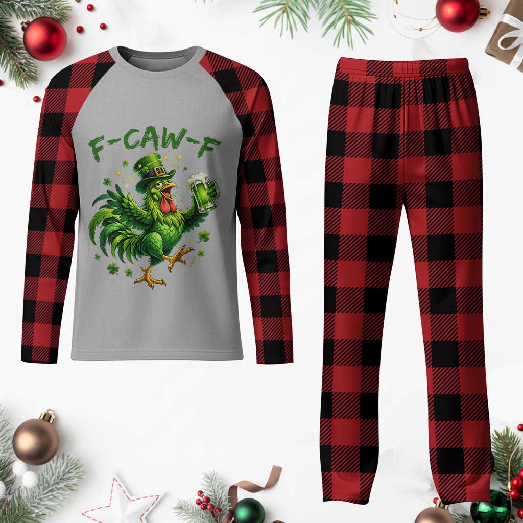F Caw F Drunk Irish Chicken Plaid Pajama Set Funny St Patricks Day Gift
