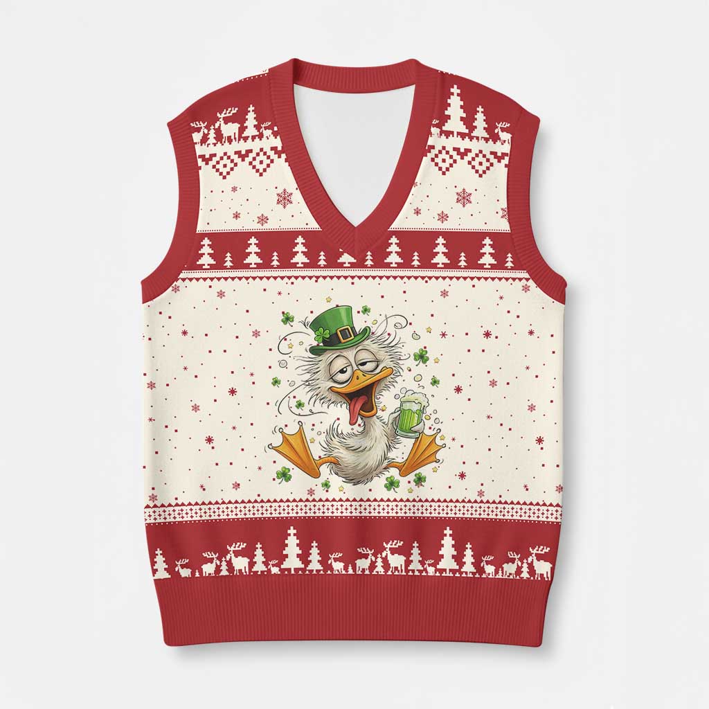 Funny Drunk Irish Duck V-Neck Knit Sweater Vest St Patricks Day Gift