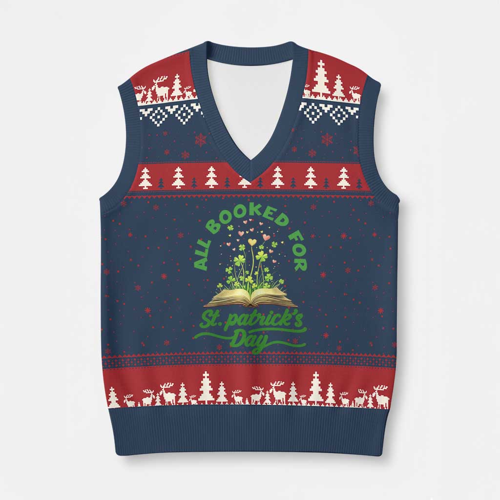 All Booked For St Patricks Day V-Neck Knit Sweater Vest Irish Reader Gift