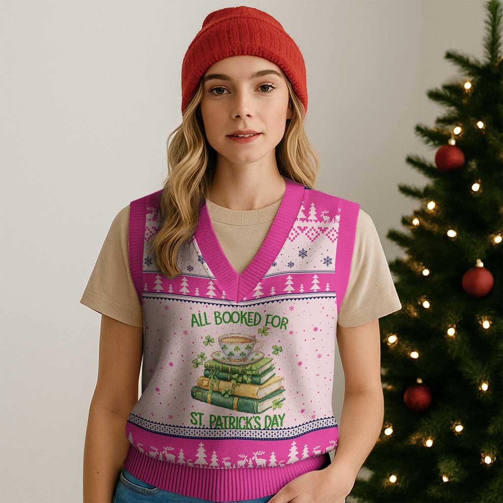 All Booked For St Patricks Day V-Neck Knit Sweater Vest Gift For Book Lovers