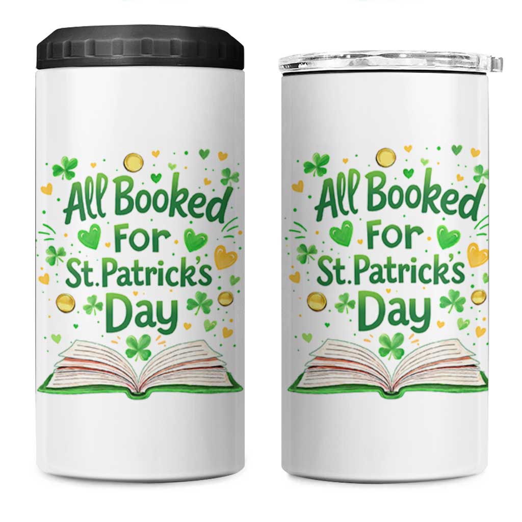 All Booked For St Patricks Day 4 in 1 Can Cooler Tumbler Irish Bookworm Gift