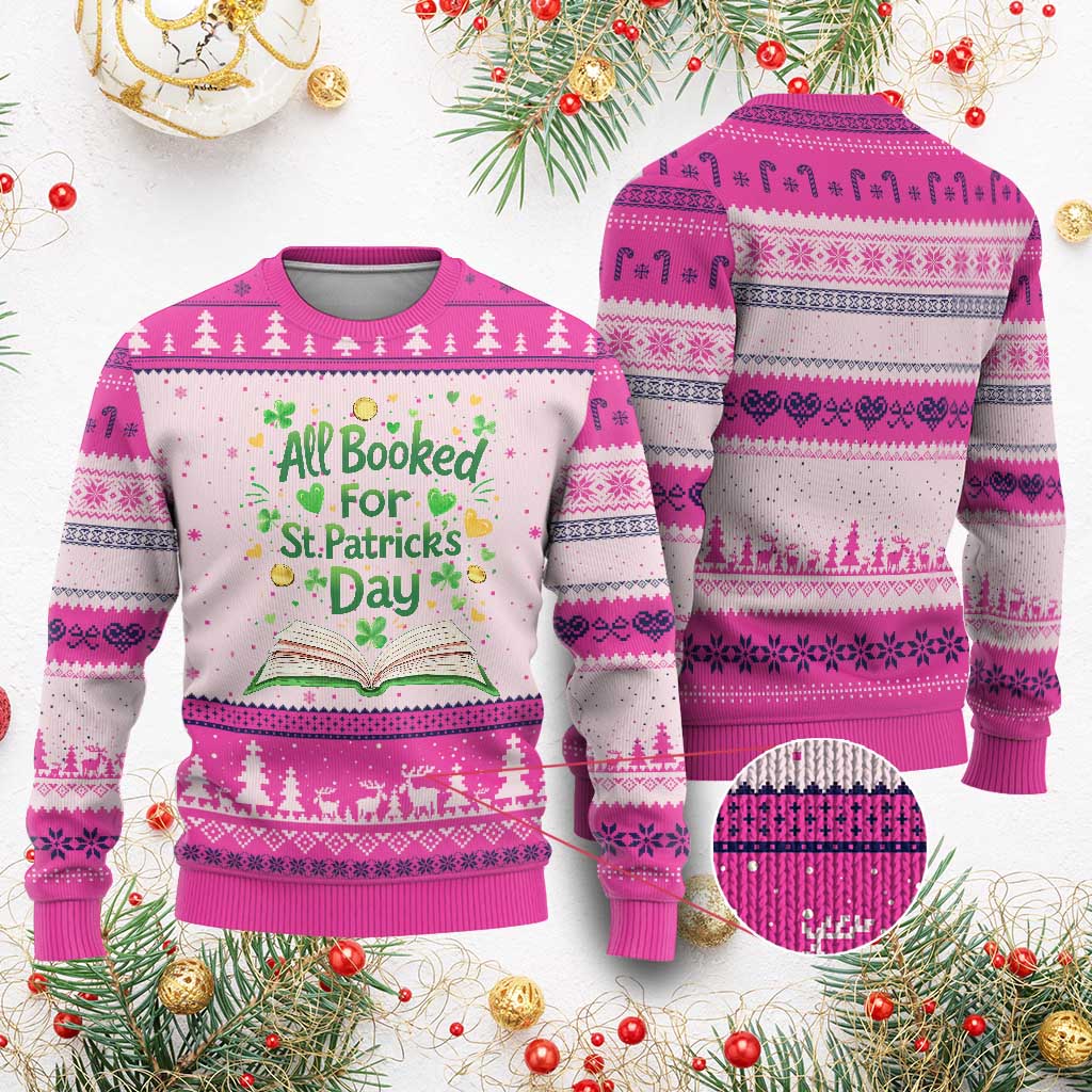 All Booked For St Patricks Day Ugly Christmas Sweater Irish Bookworm Gift