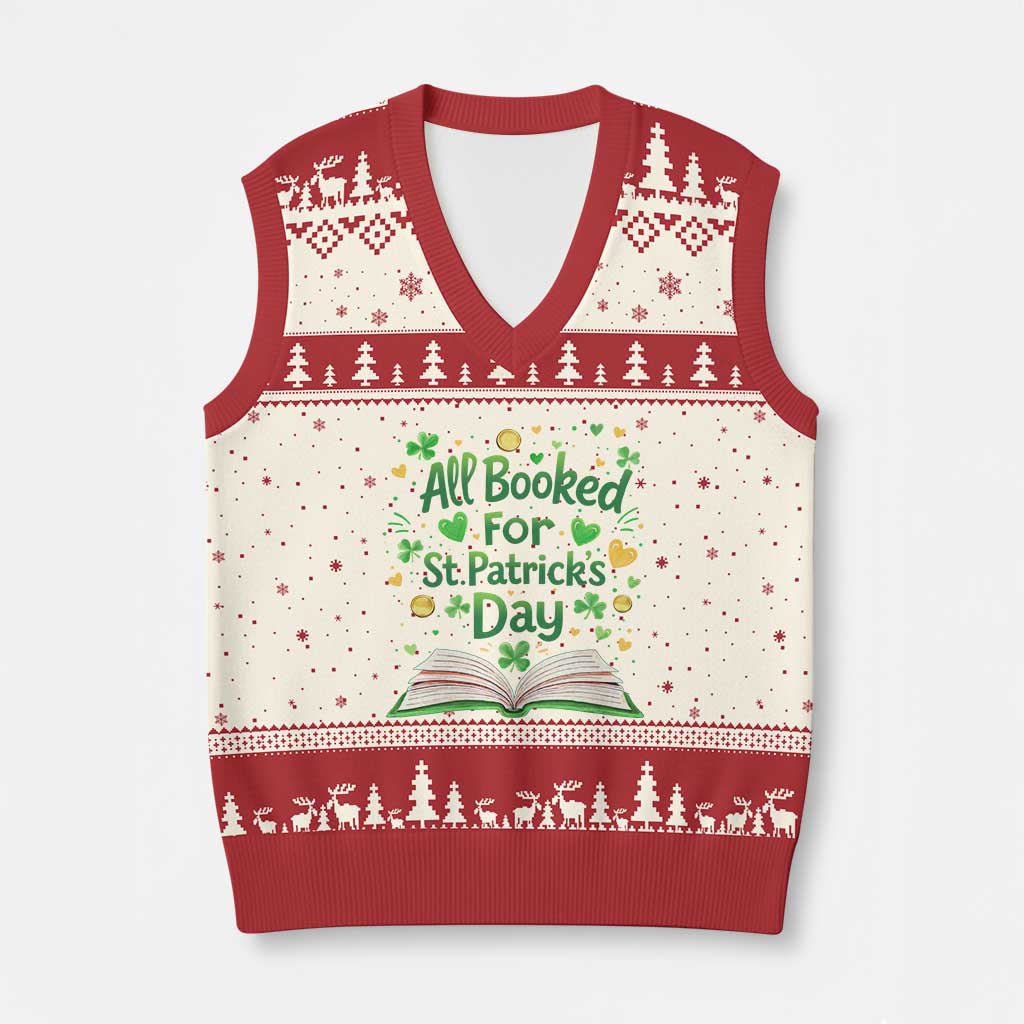 All Booked For St Patricks Day V-Neck Knit Sweater Vest Irish Bookworm Gift