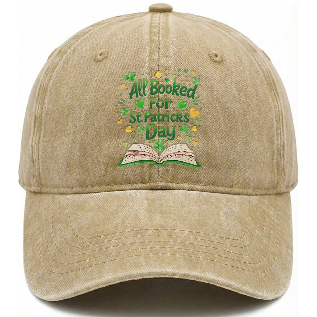 All Booked For St Patricks Day Washed Cotton Baseball Cap Irish Bookworm Gift