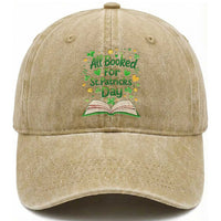 All Booked For St Patricks Day Washed Cotton Baseball Cap Irish Bookworm Gift