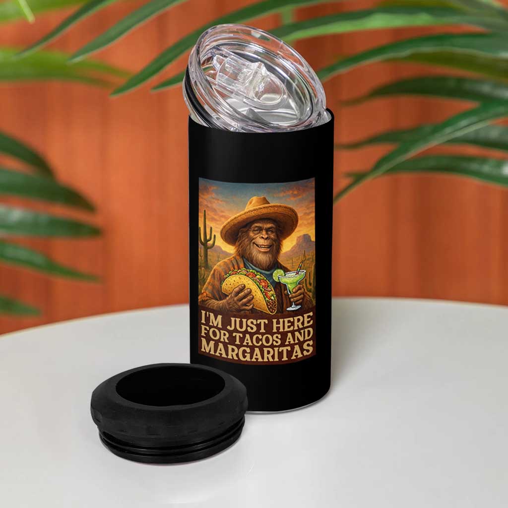 Funny El Squatcho Cinco De Mayo 4 in 1 Can Cooler Tumbler Just Here For Tacos And Margaritas