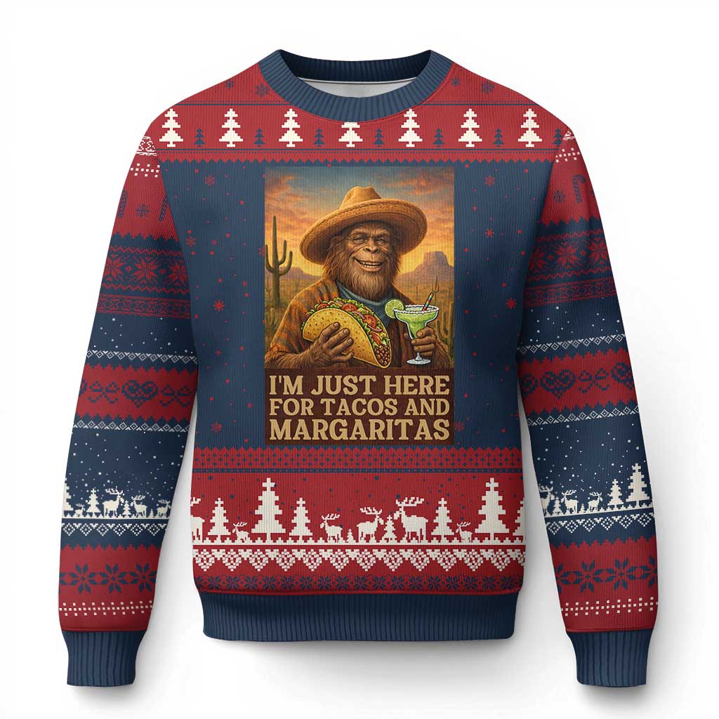 Funny El Squatcho Cinco De Mayo Ugly Christmas Sweater Just Here For Tacos And Margaritas