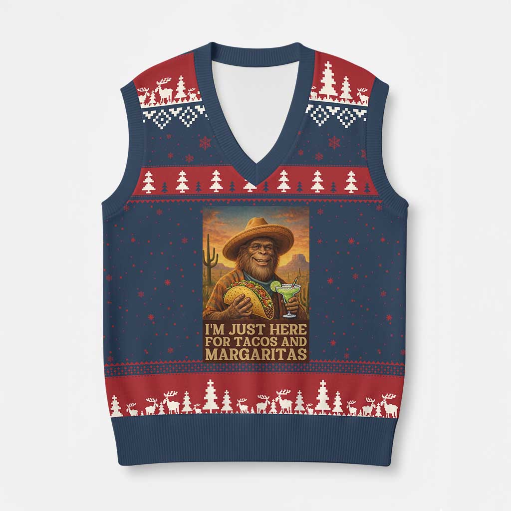 Funny El Squatcho Cinco De Mayo V-Neck Knit Sweater Vest Just Here For Tacos And Margaritas