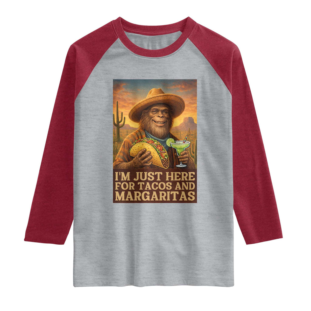 Funny El Squatcho Cinco De Mayo Raglan Shirt Just Here For Tacos And Margaritas