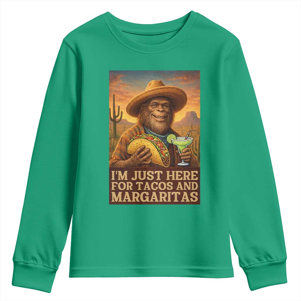 Funny El Squatcho Cinco De Mayo Youth Sweatshirt Just Here For Tacos And Margaritas